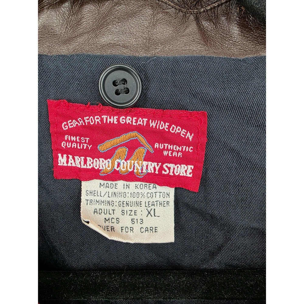 Vintage Marlboro Country Store Red Canvas Barn Jacket Leather Collar Mens XL - Picture 3 of 6